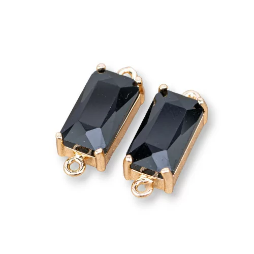 Bronze Connector Component With CZ Crystals Faceted Rectangle 8x16mm 15pcs With 2 Rings Black