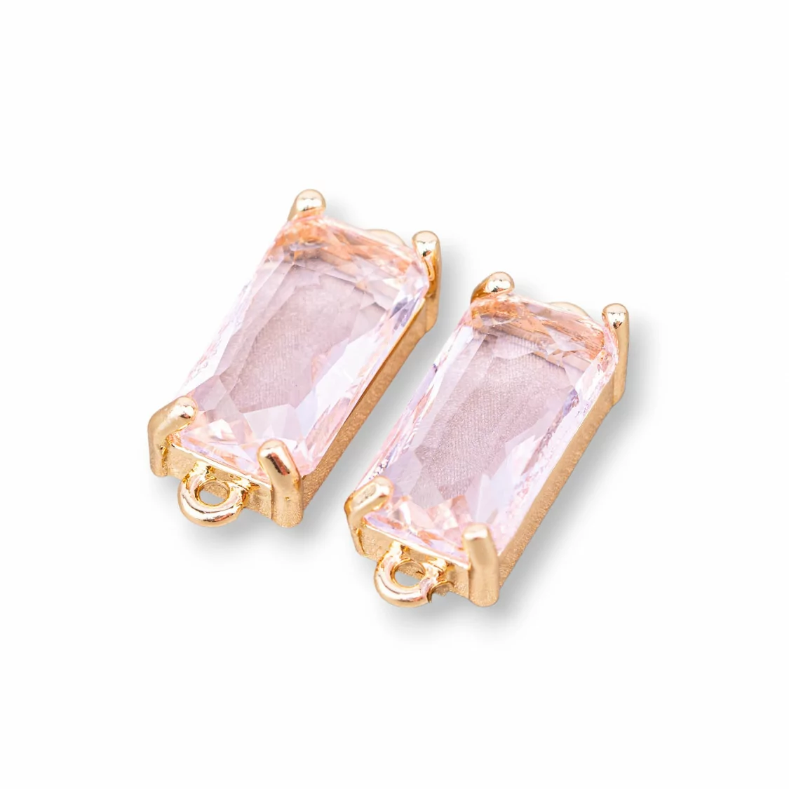 Componente Connettore Di Bronzo Con Cristalli CZ Rettangolo Sfaccettato 8x16mm 15pz Con 2 Anellini Rosa-CABOCHON BORDATI E INCASTONATI | Worldofjewel.com