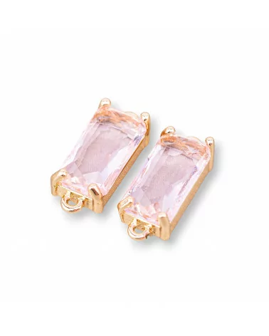 Componente Connettore Di Bronzo Con Cristalli CZ Rettangolo Sfaccettato 8x16mm 15pz Con 2 Anellini Rosa-CABOCHON BORDATI E INCASTONATI | Worldofjewel.com