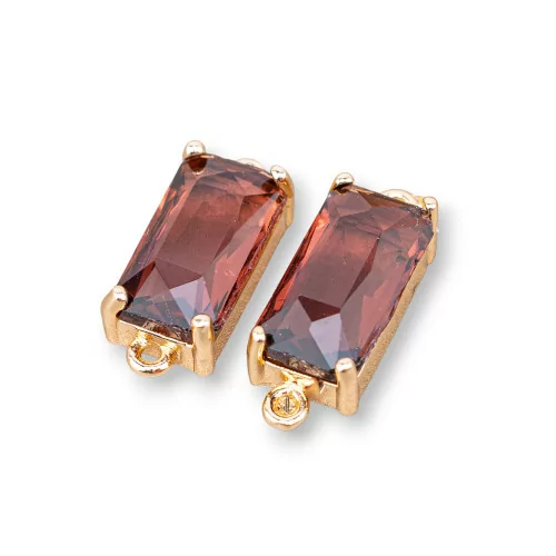 Χάλκινο Εξάρτημα σύνδεσης με CZ Crystals Faceted Rectangle 8x16mm 15τμχ Με 2 Κόκκινους Δακτυλίους