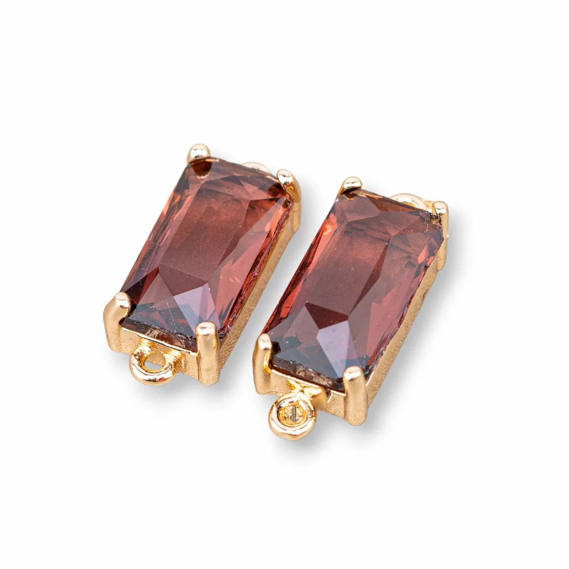 Componente Connettore Di Bronzo Con Cristalli CZ Rettangolo Sfaccettato 8x16mm 15pz Con 2 Anellini Vinaccia-CABOCHON BORDATI E INCASTONATI | Worldofjewel.com