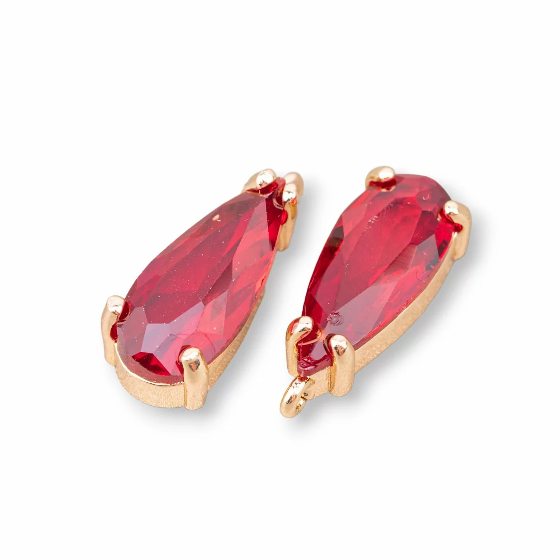 Componente Pendente Di Bronzo Con Cristalli CZ Gocce Sfaccettate 7,5x16mm 16pz Con 1 Anellino Rosso-PENDENTI E CHARMS | Worldofjewel.com