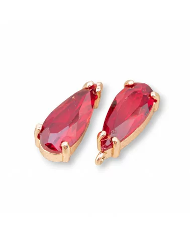 Componente Pendente Di Bronzo Con Cristalli CZ Gocce Sfaccettate 7,5x16mm 16pz Con 1 Anellino Rosso-PENDENTI E CHARMS | Worldofjewel.com