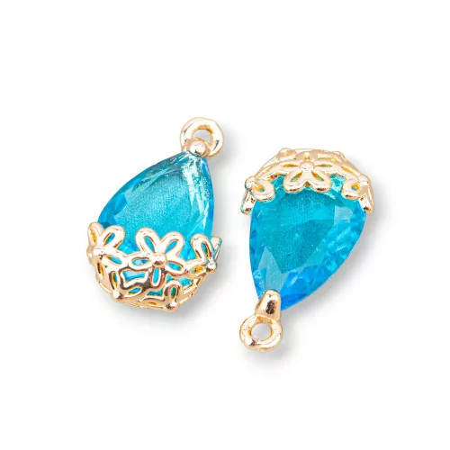 Componente Pendente Di Bronzo Con Cristalli CZ Goccia Sfaccettata 9x14mm 22pz Con 1 Anellino Azzurro-PENDENTI E CHARMS | Worldofjewel.com