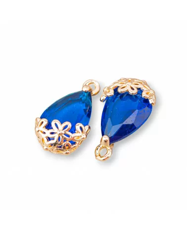 Componente Pendente Di Bronzo Con Cristalli CZ Goccia Sfaccettata 9x14mm 22pz Con 1 Anellino Blu-PENDENTI E CHARMS | Worldofjewel.com