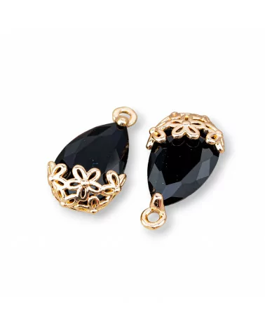 Componente Pendente Di Bronzo Con Cristalli CZ Goccia Sfaccettata 9x14mm 22pz Con 1 Anellino Nero-PENDENTI E CHARMS | Worldofjewel.com