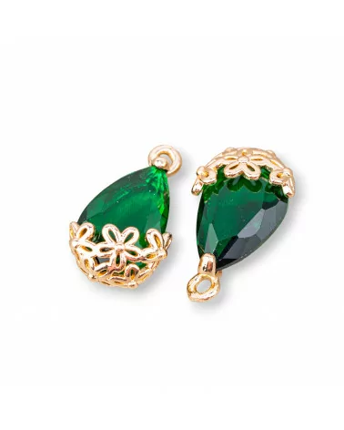 Componente Pendente Di Bronzo Con Cristalli CZ Goccia Sfaccettata 9x14mm 22pz Con 1 Anellino Verde Smeraldo-PENDENTI E CHARMS | Worldofjewel.com