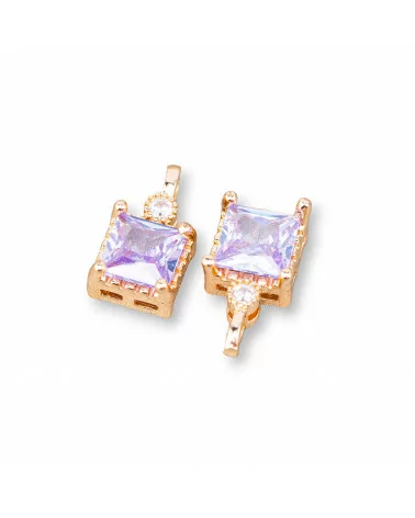 Componente Pendente Di Bronzo Con Cristalli CZ Rettangolo Sfaccettato 6x11mm 26pz Con 1 Anellino Lavanda-PENDENTI E CHARMS | Worldofjewel.com