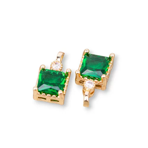 Componente Pendente Di Bronzo Con Cristalli CZ Rettangolo Sfaccettato 6x11mm 26pz Con 1 Anellino Verde Smeraldo-PENDENTI E CHARMS | Worldofjewel.com