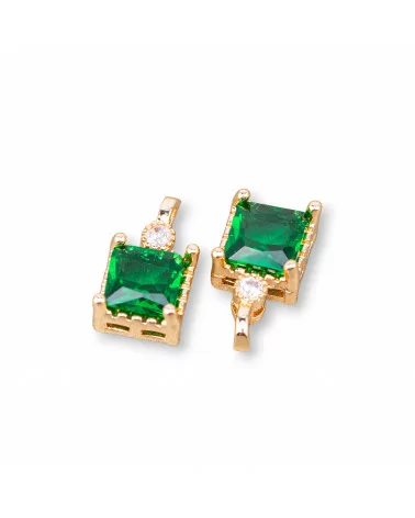 Componente Pendente Di Bronzo Con Cristalli CZ Rettangolo Sfaccettato 6x11mm 26pz Con 1 Anellino Verde Smeraldo-PENDENTI E CHARMS | Worldofjewel.com