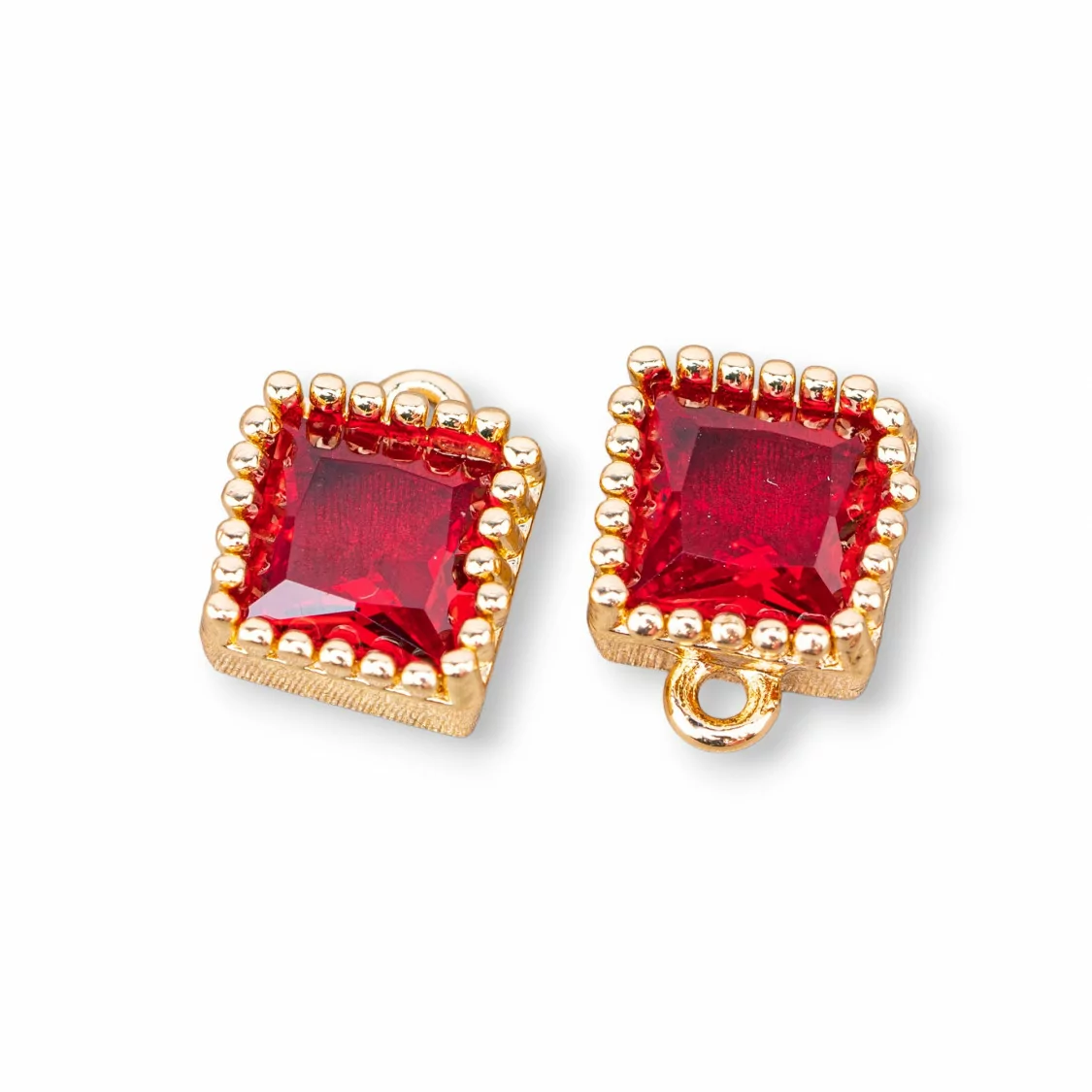 Componente Pendente Di Bronzo Con Cristalli CZ Rettangolo Sfaccettato 7,5x8mm 26pz Con 1 Anellino Rosso-PENDENTI E CHARMS | Worldofjewel.com