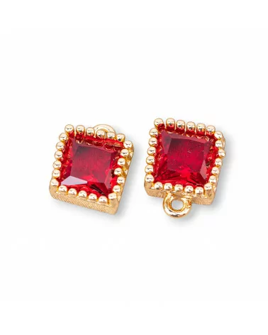 Componente Pendente Di Bronzo Con Cristalli CZ Rettangolo Sfaccettato 7,5x8mm 26pz Con 1 Anellino Rosso-PENDENTI E CHARMS | Worldofjewel.com