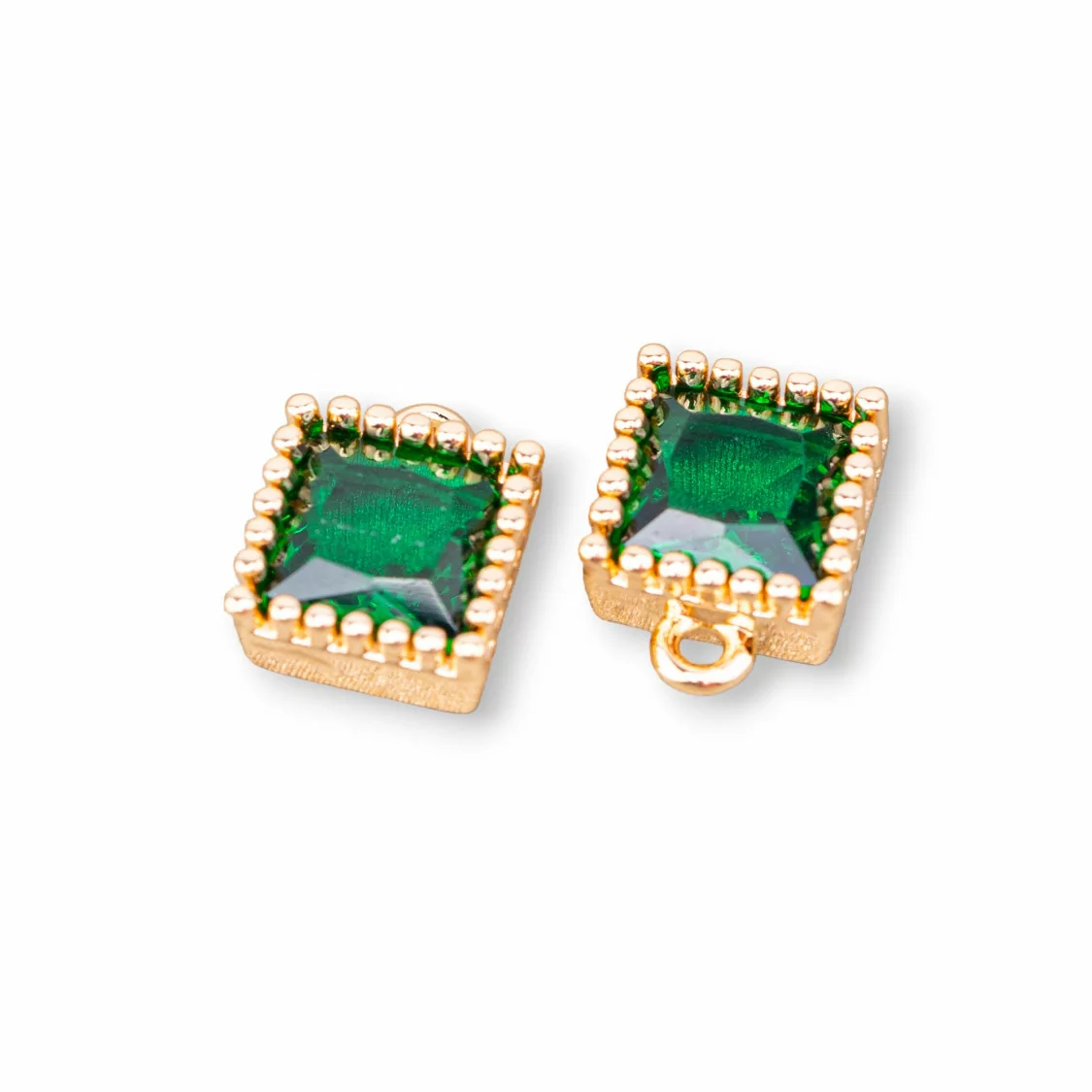 Componente Pendente Di Bronzo Con Cristalli CZ Rettangolo Sfaccettato 7,5x8mm 26pz Con 1 Anellino Verde-PENDENTI E CHARMS | Worldofjewel.com