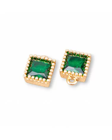 Componente Pendente Di Bronzo Con Cristalli CZ Rettangolo Sfaccettato 7,5x8mm 26pz Con 1 Anellino Verde-PENDENTI E CHARMS | Worldofjewel.com