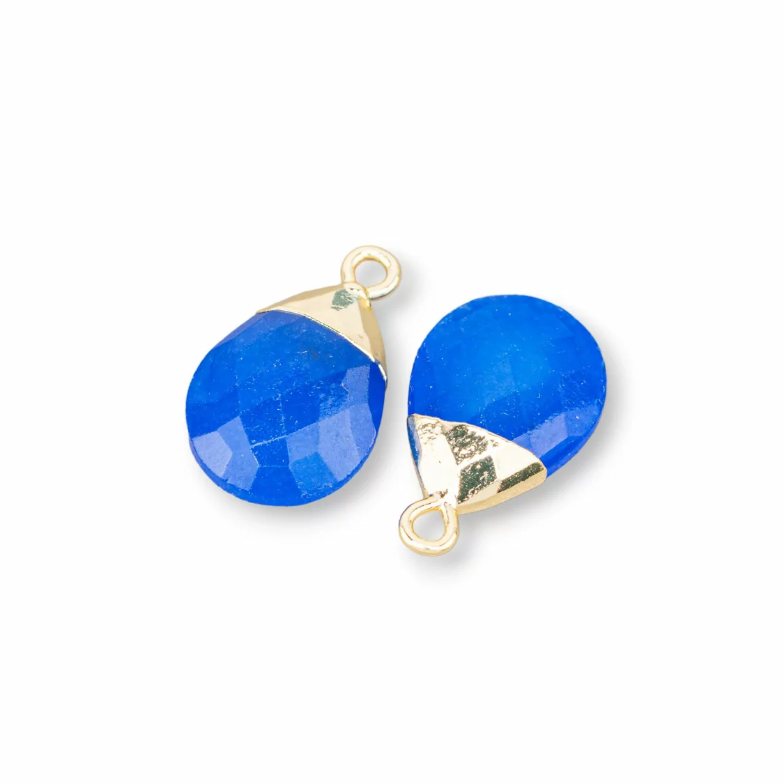 Componente Pendente Di Bronzo Con Pietre Dure Sfaccettate 12,5x20mm 6pz Giada Blu-PENDENTI E CHARMS | Worldofjewel.com