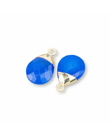 Componente Pendente Di Bronzo Con Pietre Dure Sfaccettate 12,5x20mm 6pz Giada Blu-PENDENTI E CHARMS | Worldofjewel.com