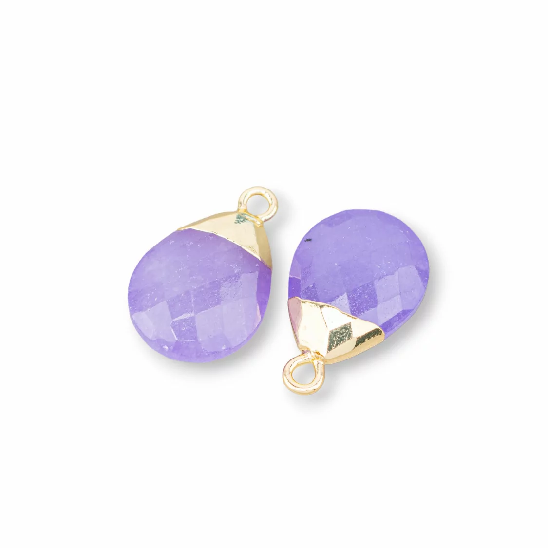 Componente Pendente Di Bronzo Con Pietre Dure Sfaccettate 12,5x20mm 6pz Giada Lavanda-PENDENTI E CHARMS | Worldofjewel.com