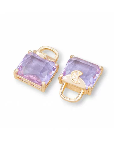 Componente Pendente Di Bronzo Con Zirconi Borsetta Sfaccettato 15x20mm 10pz Con 1 Anellino Lavanda-PENDENTI E CHARMS | Worldofjewel.com