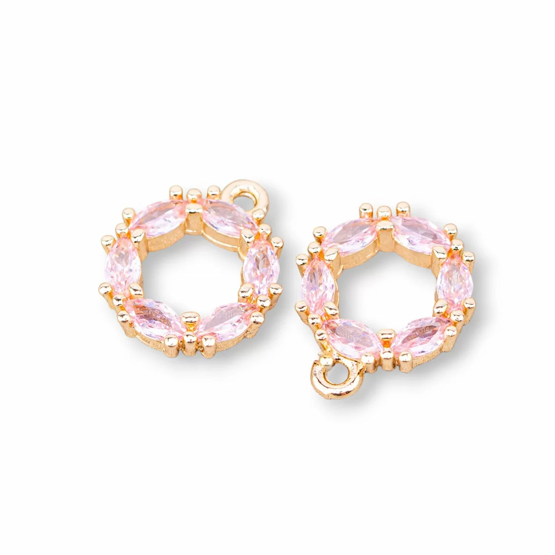 Componente Pendente Di Bronzo Con Zirconi Cerchietto 14mm 30pz Con 1 Anellino Rosa-PENDENTI E CHARMS | Worldofjewel.com