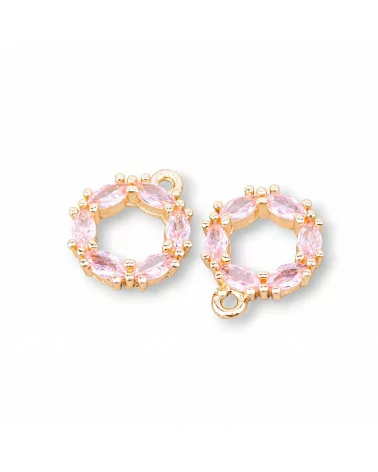 Componente Pendente Di Bronzo Con Zirconi Cerchietto 14mm 30pz Con 1 Anellino Rosa-PENDENTI E CHARMS | Worldofjewel.com