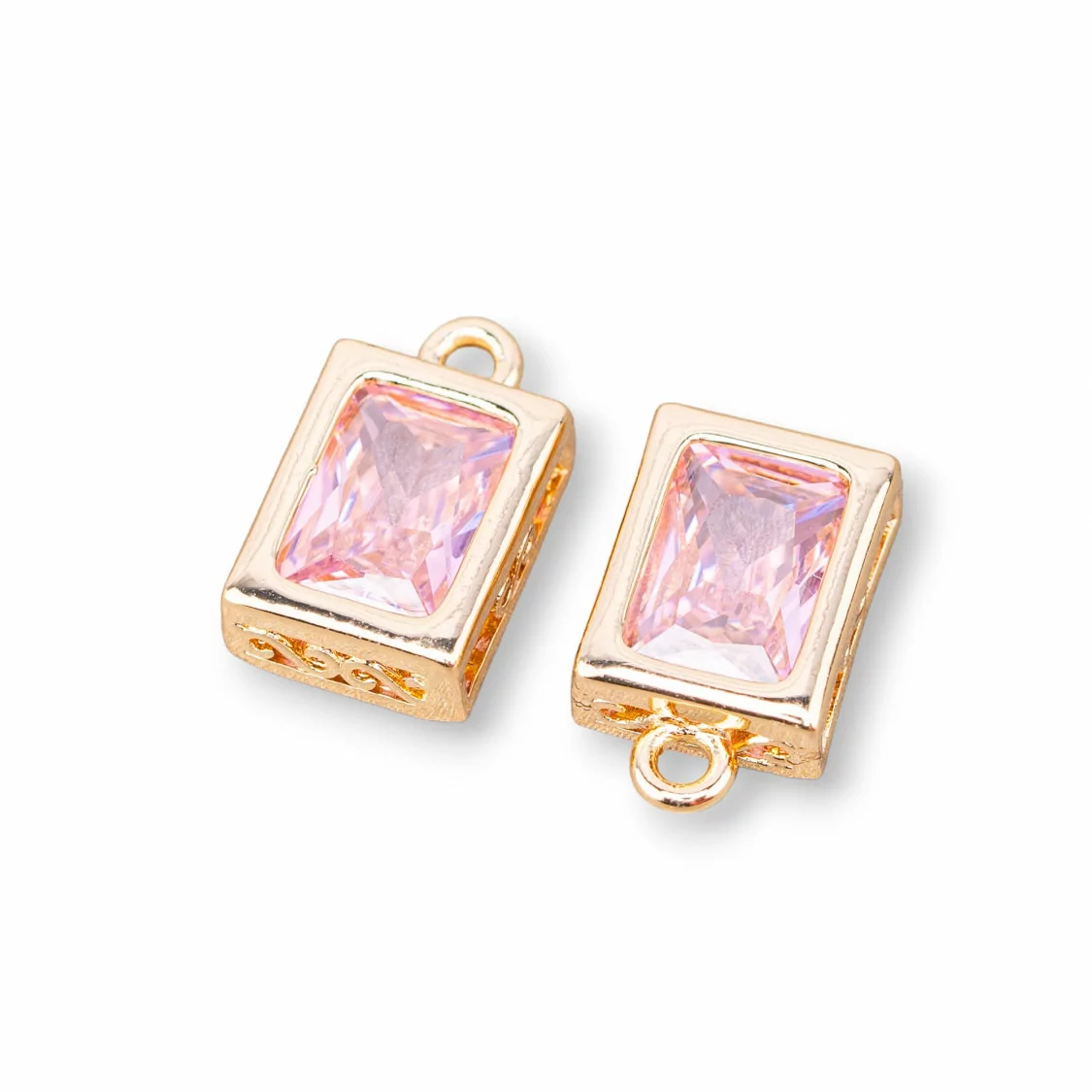 Componente Pendente Di Bronzo Con Zirconi Rettangolo Sfaccettato 7,5x10mm 17pz Con 1 Anellino Rosa-PENDENTI E CHARMS | Worldofjewel.com