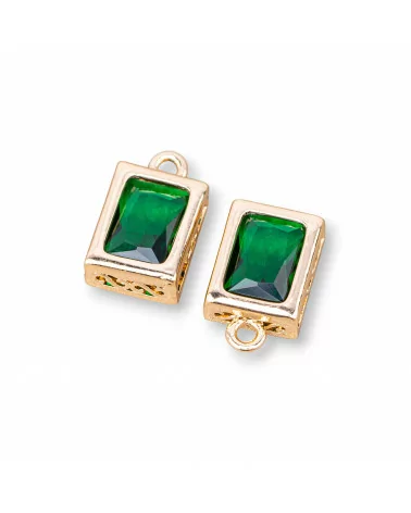 Componente Pendente Di Bronzo Con Zirconi Rettangolo Sfaccettato 7,5x10mm 17pz Con 1 Anellino Verde-PENDENTI E CHARMS | Worldofjewel.com