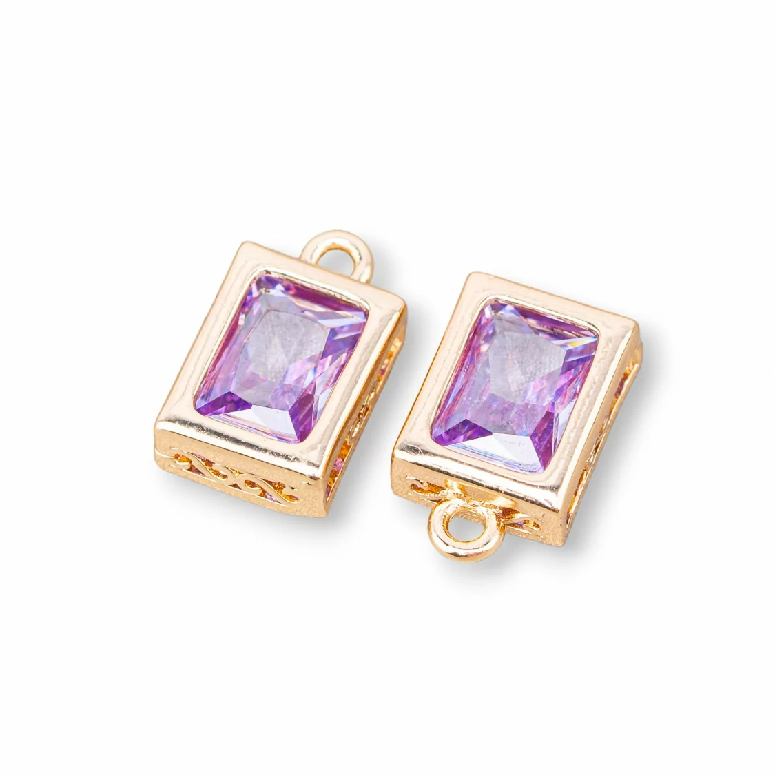 Componente Pendente Di Bronzo Con Zirconi Rettangolo Sfaccettato 7,5x10mm 17pz Con 1 Anellino Viola-PENDENTI E CHARMS | Worldofjewel.com