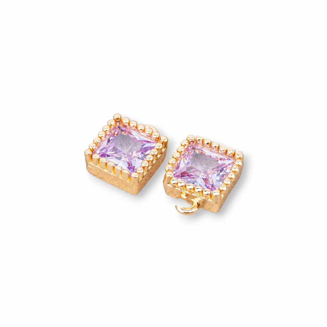 Componente Pendente Di Bronzo Con Zirconi Rettangolo Sfaccettato 7,5x8mm 21pz Con 1 Anellino Lavanda-PENDENTI E CHARMS | Worldofjewel.com