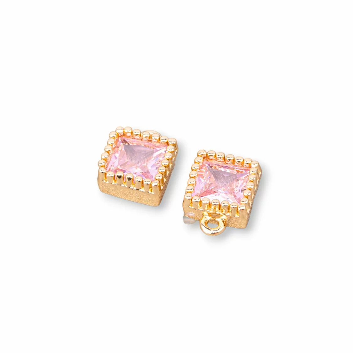 Componente Pendente Di Bronzo Con Zirconi Rettangolo Sfaccettato 7,5x8mm 21pz Con 1 Anellino Rosa-PENDENTI E CHARMS | Worldofjewel.com