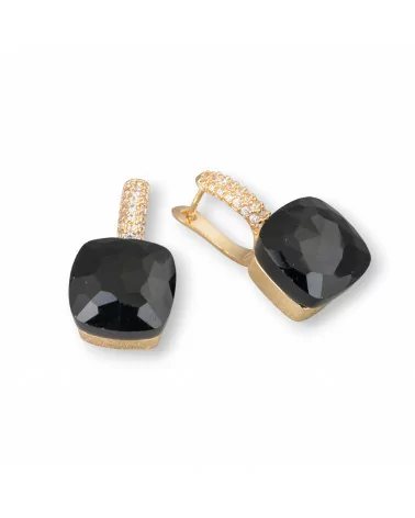 Orecchini A Monachella Chiusa Di Bronzo Con Occhio Di Gatto Taglio Cuscino Con Zirconi 13x26mm Nero-BRONZO CRYSTAL | Worldofjewel.com