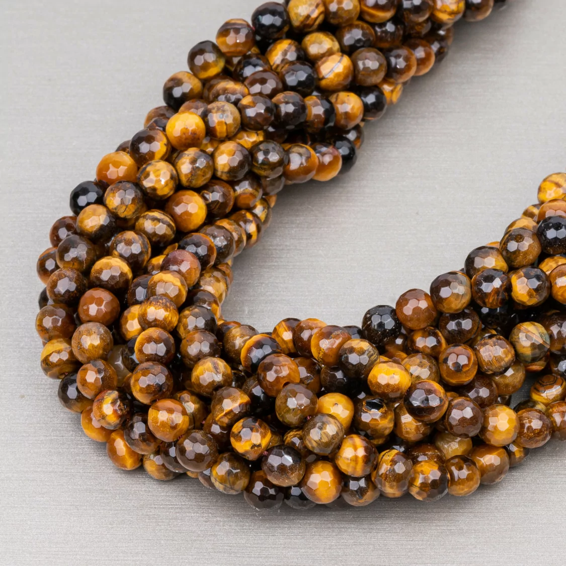 Occhio di Tigre Giallo Perlina Tonda Sfaccettata 4mm-OCCHIO DI TIGRE GIALLO | Worldofjewel.com