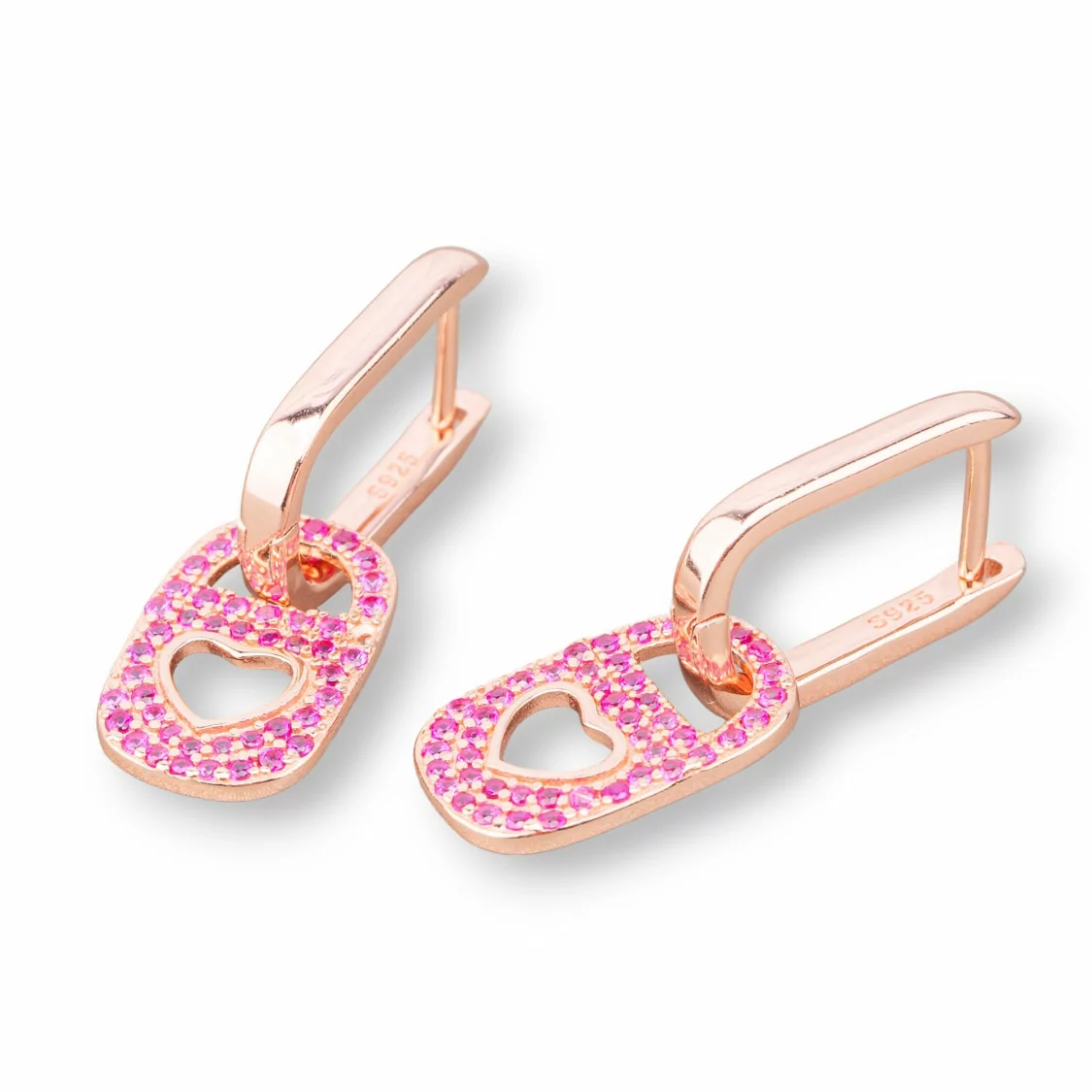 Orecchini Di Argento 925 Perno Con Zirconi 9x27mm 1 Paio Oro Rosa Rosso-ARGENTO 925 DESIGN ITALY | Worldofjewel.com