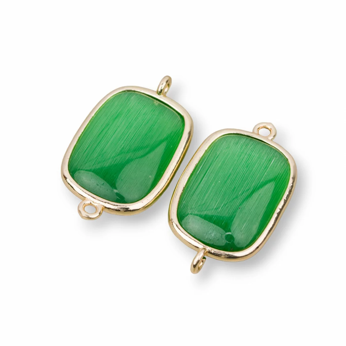 Connettore Componente Di Ottone Con Occhio Di Gatto Rettangolo 16x21mm Con 2 Anellini 8pz Verde Chiaro- QUADRATO | Worldofjewel.com