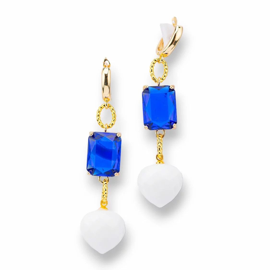 Orecchini A Perno Di Bronzo Con Crystal CZ 16x66mm Dorato Blu Bianco-ARGENTO 925 CRYSTAL | Worldofjewel.com