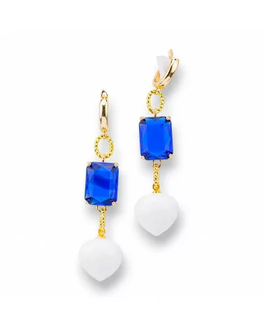 Orecchini A Perno Di Bronzo Con Crystal CZ 16x66mm Dorato Blu Bianco-ARGENTO 925 CRYSTAL | Worldofjewel.com