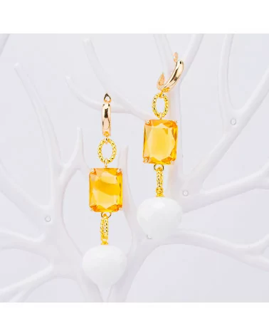 Orecchini A Perno Di Bronzo Con Crystal CZ 16x66mm Dorato Giallo Bianco-ARGENTO 925 CRYSTAL | Worldofjewel.com