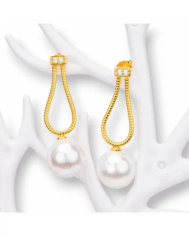 Orecchini Perno Di Argento 925 E Perle Di Maiorca Dorato-ARGENTO 925 DESIGN ITALY | Worldofjewel.com