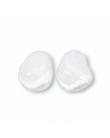 Perle Di Fiume Barocche Gocce Piatte Un Foro 16-18x22-24mm (YEG) 7-8gr 1 Coppia Bianco-PERLE BAROCCHE SFUSE | Worldofjewel.com