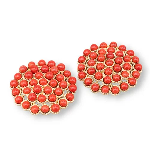 Componente conector de piedras con latón y cuentas unidas en filigrana 33 mm 2 piezas Coral de bambú dorado