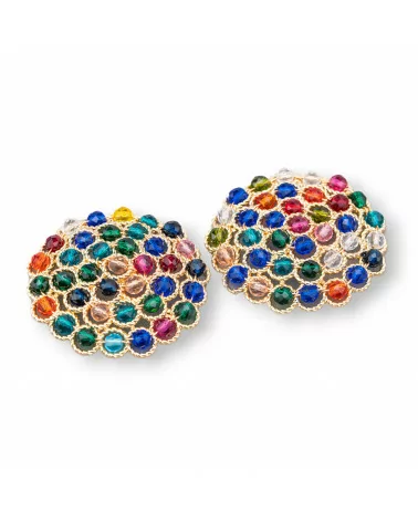 Componente Connettore Di Pietre Con Ottone E Perline Ammagliate Su Filigrana 33mm 2pz Dorato Cristallo Multicolor-COMPONENTI DI PIETRE DURE | Worldofjewel.com