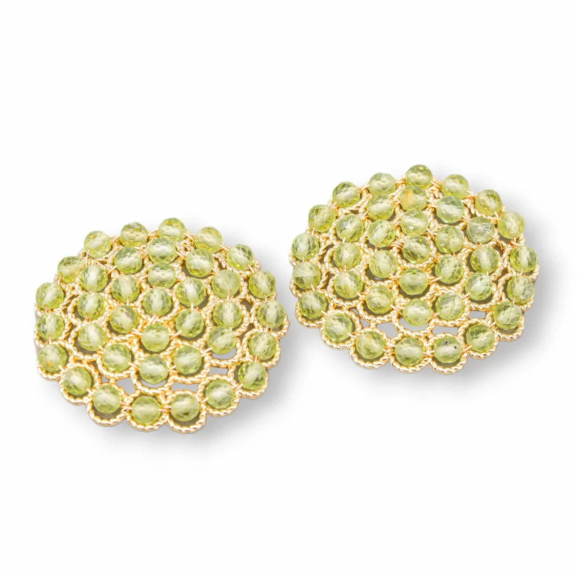 Componente Connettore Di Pietre Con Ottone E Perline Ammagliate Su Filigrana 33mm 2pz Dorato Cristallo Peridot-COMPONENTI DI PIETRE DURE | Worldofjewel.com