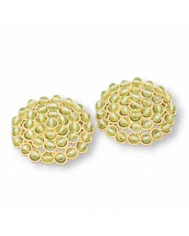 Componente Connettore Di Pietre Con Ottone E Perline Ammagliate Su Filigrana 33mm 2pz Dorato Cristallo Peridot-COMPONENTI DI PIETRE DURE | Worldofjewel.com