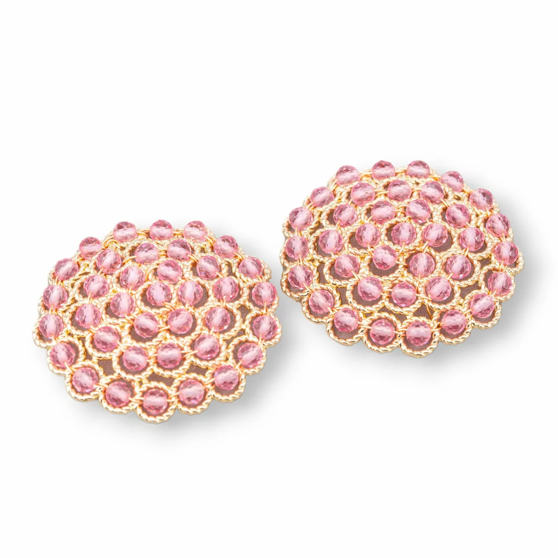 Componente Connettore Di Pietre Con Ottone E Perline Ammagliate Su Filigrana 33mm 2pz Dorato Cristallo Rosa-COMPONENTI DI PIETRE DURE | Worldofjewel.com