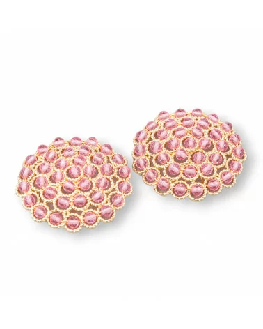 Componente Connettore Di Pietre Con Ottone E Perline Ammagliate Su Filigrana 33mm 2pz Dorato Cristallo Rosa-COMPONENTI DI PIETRE DURE | Worldofjewel.com