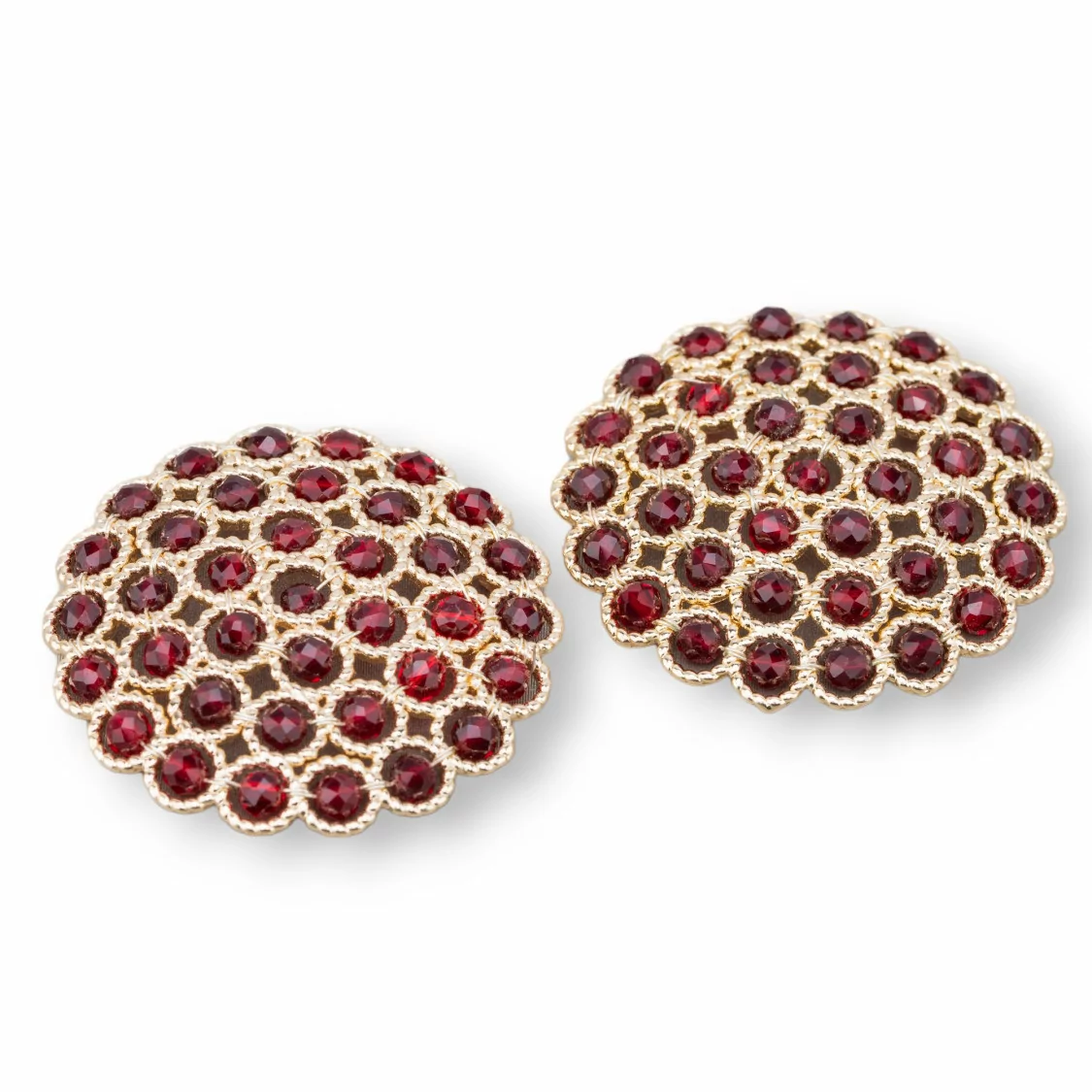 Componente Connettore Di Pietre Con Ottone E Perline Ammagliate Su Filigrana 33mm 2pz Dorato Cristallo Rosso-COMPONENTI DI PIETRE DURE | Worldofjewel.com