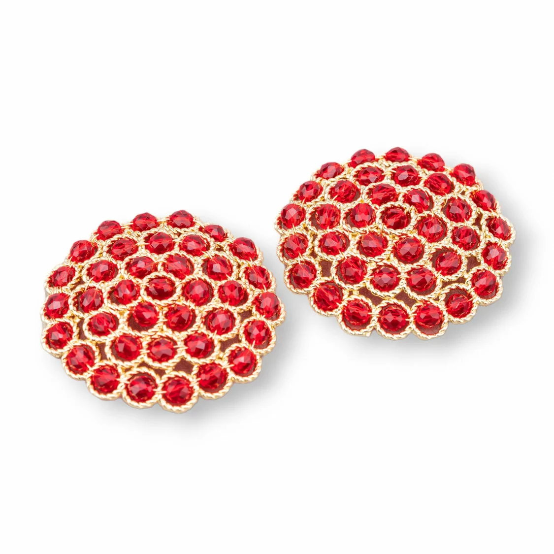 Componente Connettore Di Pietre Con Ottone E Perline Ammagliate Su Filigrana 33mm 2pz Dorato Cristallo Rosso Chiaro-COMPONENTI DI PIETRE DURE | Worldofjewel.com