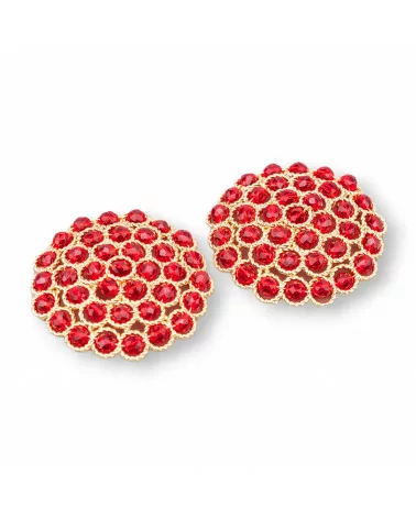 Componente Connettore Di Pietre Con Ottone E Perline Ammagliate Su Filigrana 33mm 2pz Dorato Cristallo Rosso-COMPONENTI DI PIETRE DURE | Worldofjewel.com