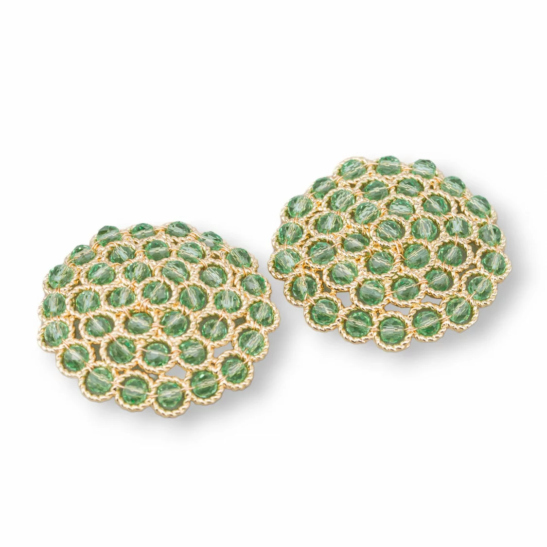 Componente Connettore Di Pietre Con Ottone E Perline Ammagliate Su Filigrana 33mm 2pz Dorato Cristallo Verde Chiaro-COMPONENTI DI PIETRE DURE | Worldofjewel.com