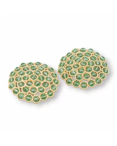 Componente Connettore Di Pietre Con Ottone E Perline Ammagliate Su Filigrana 33mm 2pz Dorato Cristallo Verde Chiaro-COMPONENTI DI PIETRE DURE | Worldofjewel.com