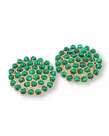 Componente Connettore Di Pietre Con Ottone E Perline Ammagliate Su Filigrana 33mm 2pz Dorato Pasta Di Malachite-COMPONENTI DI PIETRE DURE | Worldofjewel.com